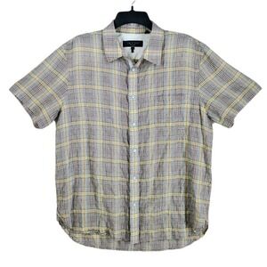 Rag & Bone Shirt Mens L Beige Yellow Plaid Check Gauze Button Up SS Autumn